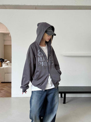 Comfort Vintage Lettering Zip-up Hoodie
