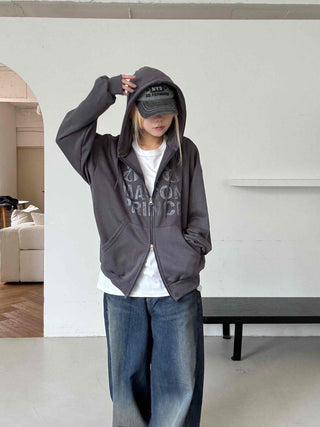 Comfort Vintage Lettering Zip-up Hoodie