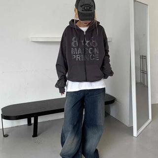 Comfort Vintage Lettering Zip-up Hoodie