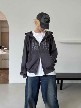 Comfort Vintage Lettering Zip-up Hoodie