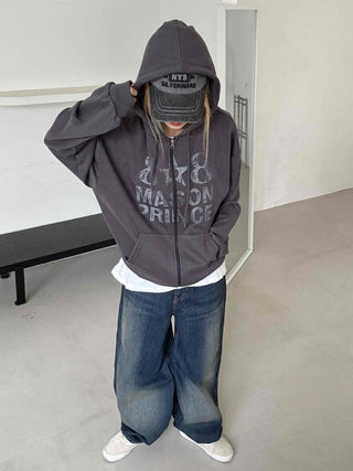 Comfort Vintage Lettering Zip-up Hoodie