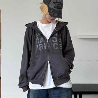 Comfort Vintage Lettering Zip-up Hoodie