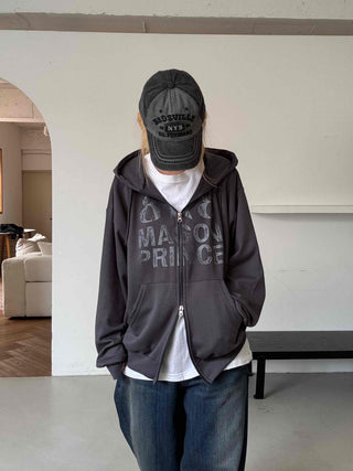 Comfort Vintage Lettering Zip-up Hoodie