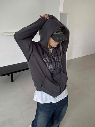 Comfort Vintage Lettering Zip-up Hoodie