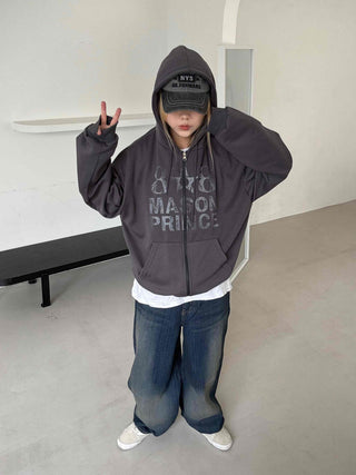 Comfort Vintage Lettering Zip-up Hoodie