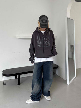 Comfort Vintage Lettering Zip-up Hoodie