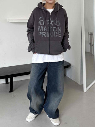 Comfort Vintage Lettering Zip-up Hoodie