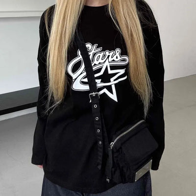 Stars Oversized Round Neck Long Sleeve T-shirt