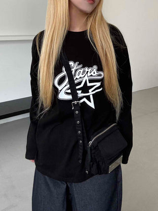Stars Oversized Round Neck Long Sleeve T-shirt