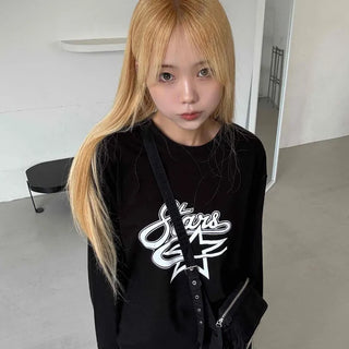 Stars Oversized Round Neck Long Sleeve T-shirt