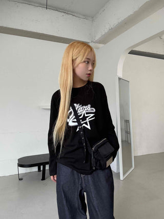 Stars Oversized Round Neck Long Sleeve T-shirt