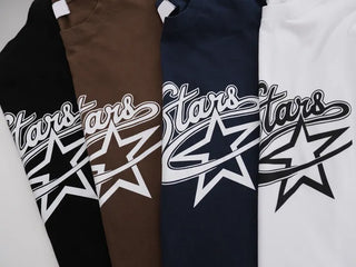 Stars Oversized Round Neck Long Sleeve T-shirt