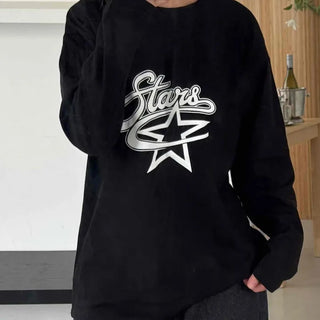 Stars Oversized Round Neck Long Sleeve T-shirt