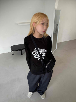 Stars Oversized Round Neck Long Sleeve T-shirt