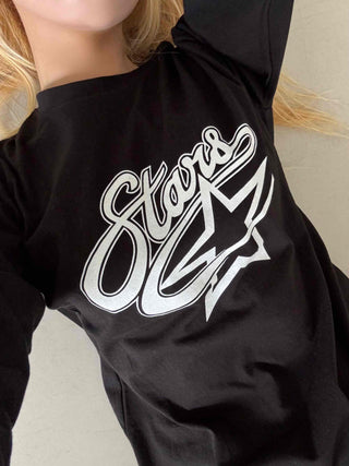 Stars Oversized Round Neck Long Sleeve T-shirt