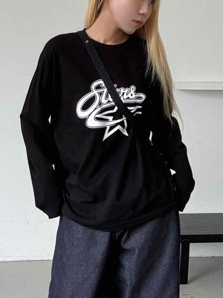 Stars Oversized Round Neck Long Sleeve T-shirt