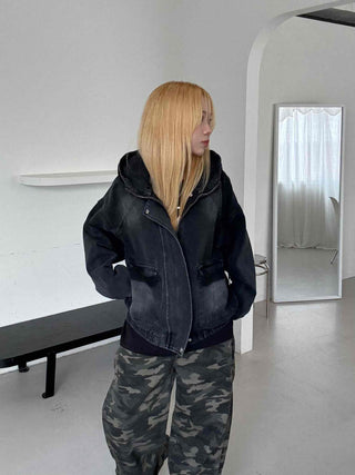 Boxy Fit Two-Way Plain Denim Jacket