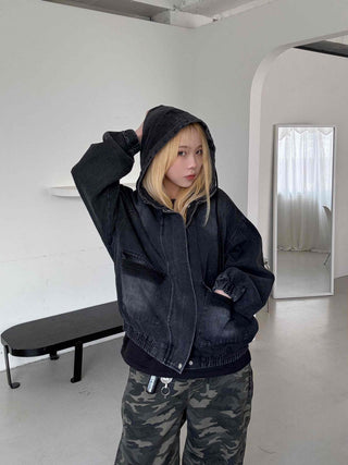 Boxy Fit Two-Way Plain Denim Jacket