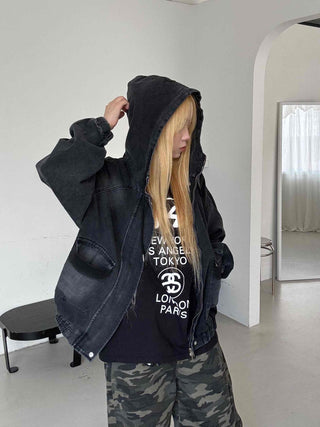 Boxy Fit Two-Way Plain Denim Jacket