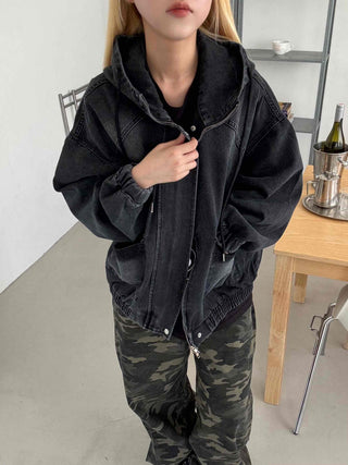 Boxy Fit Two-Way Plain Denim Jacket