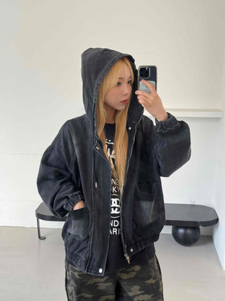 Boxy Fit Two-Way Plain Denim Jacket