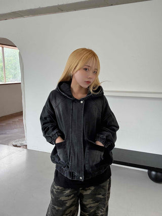 Boxy Fit Two-Way Plain Denim Jacket