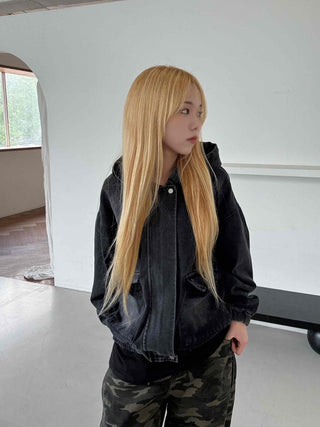 Boxy Fit Two-Way Plain Denim Jacket