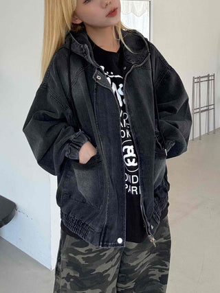 Boxy Fit Two-Way Plain Denim Jacket