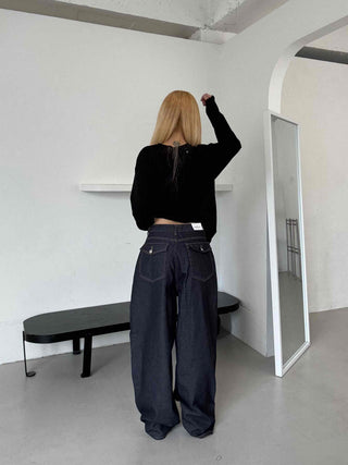 Street balloon fit raw denim long pants