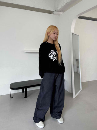 Street balloon fit raw denim long pants