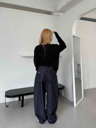 Street balloon fit raw denim long pants