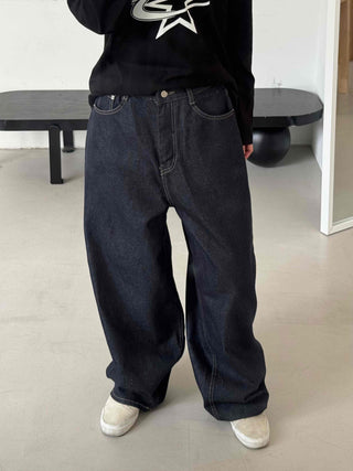 Street balloon fit raw denim long pants