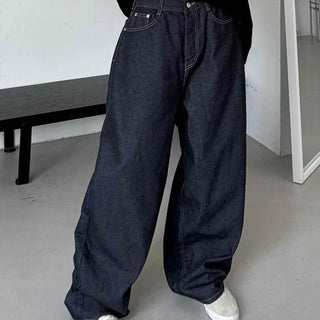 Street balloon fit raw denim long pants