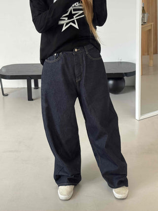 Street balloon fit raw denim long pants
