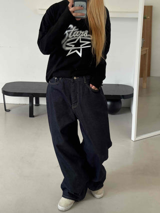 Street balloon fit raw denim long pants