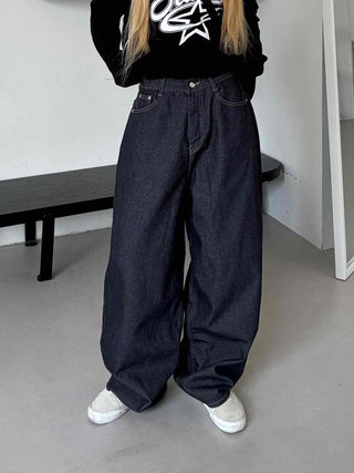 Street balloon fit raw denim long pants