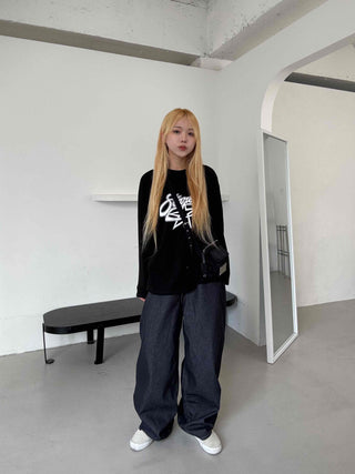 Street balloon fit raw denim long pants