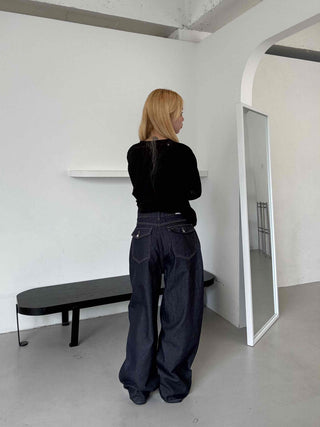 Street balloon fit raw denim long pants