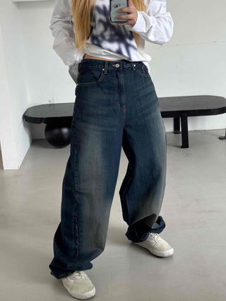 Vintage Washed Mega Wide Denim Long Pants
