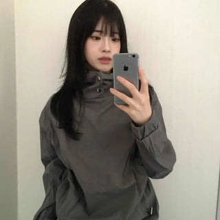 Casual Snap String Shirred Hoodie