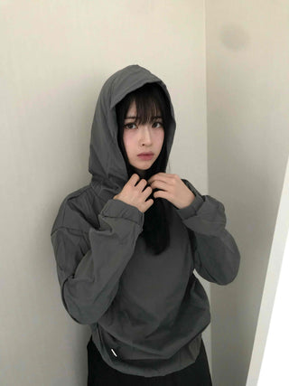 Casual Snap String Shirred Hoodie