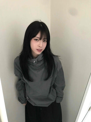 Casual Snap String Shirred Hoodie