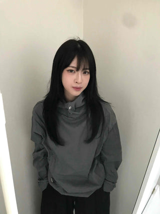Casual Snap String Shirred Hoodie