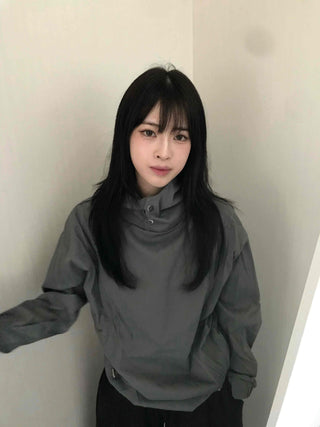 Casual Snap String Shirred Hoodie