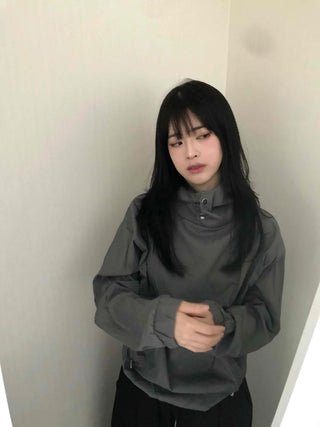 Casual Snap String Shirred Hoodie