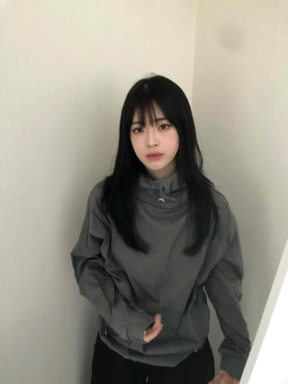 Casual Snap String Shirred Hoodie