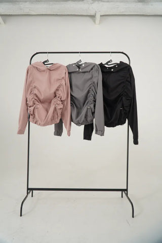 Casual Snap String Shirred Hoodie