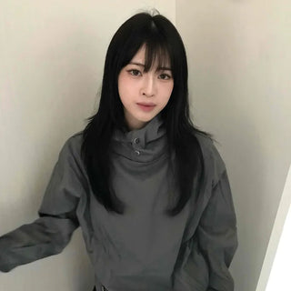 Casual Snap String Shirred Hoodie