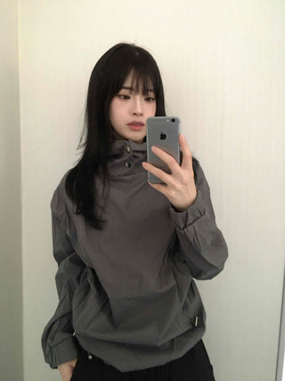 Casual Snap String Shirred Hoodie