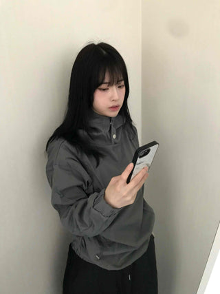 Casual Snap String Shirred Hoodie
